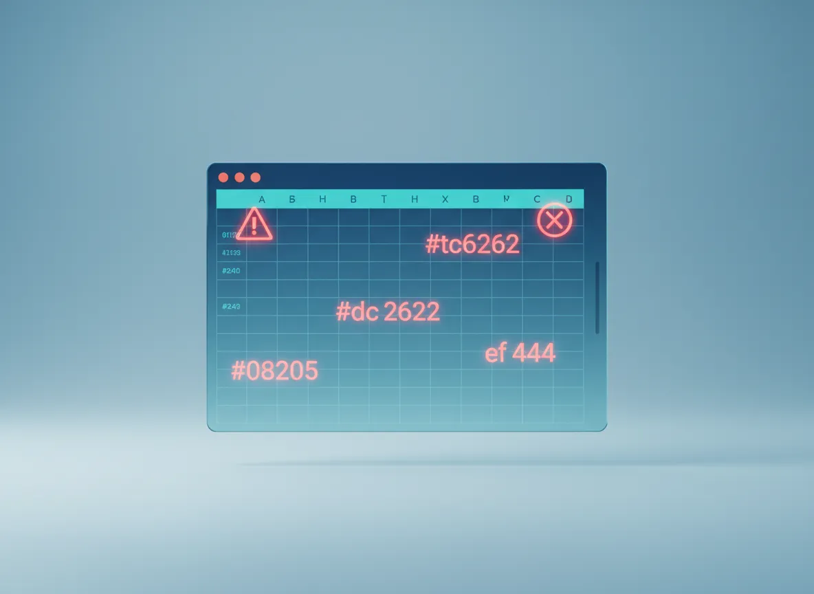 Glass spreadsheet with red figures and red triangle warning and error icons